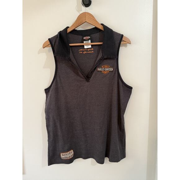 Harley Davidson Polo Sleeveless Womens 1X Gray Embroidered Kansas City MO - Picture 5 of 5